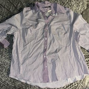 LANE BRYANT WHITE PURPLE BUTTON DOWN SHIRT SIZE 26 NWT